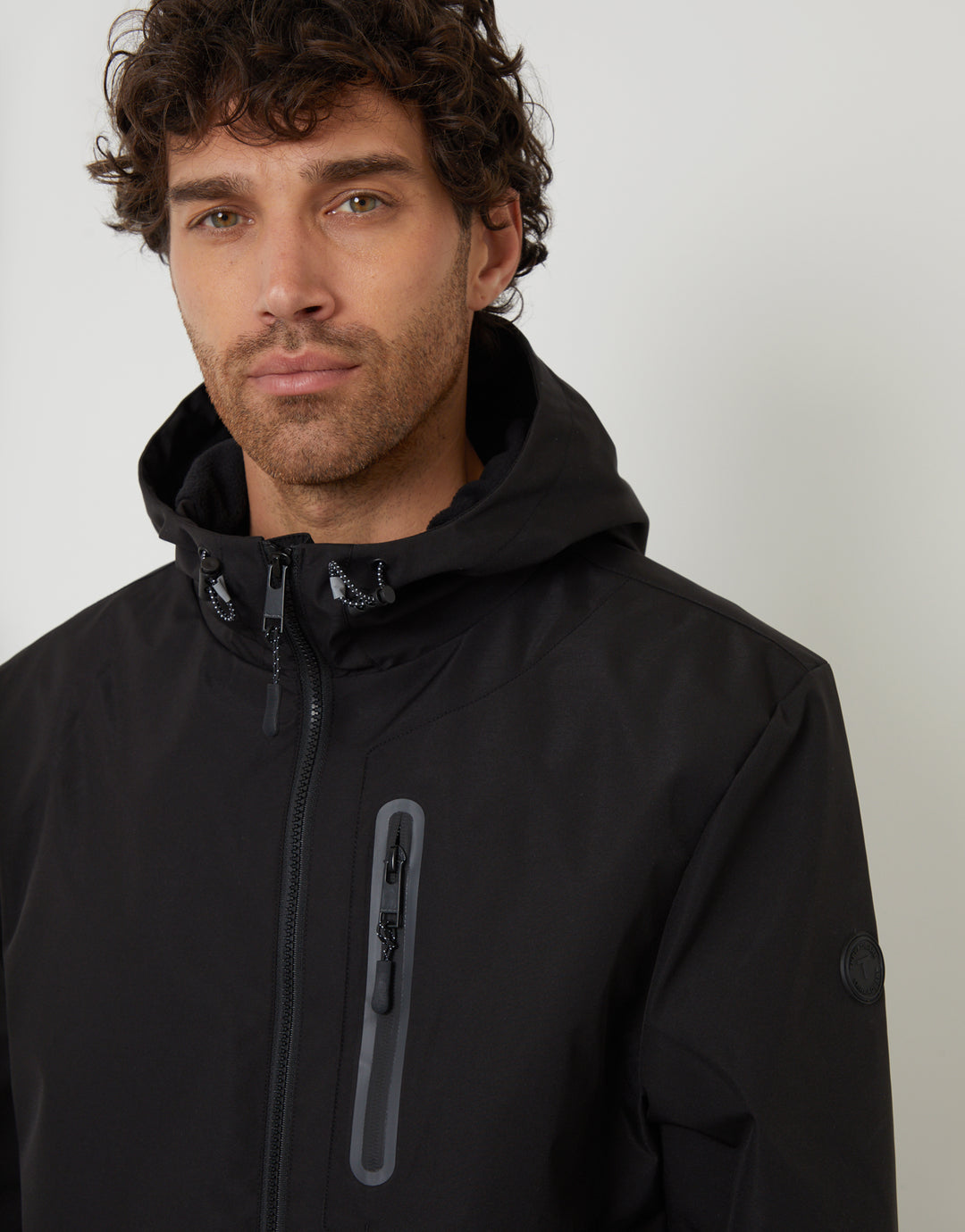 Black Showerproof Hooded Microfleece Lined Jacket