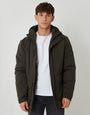Threadbare Showerproof Padded Hooded Coat in Khaki Green - front view