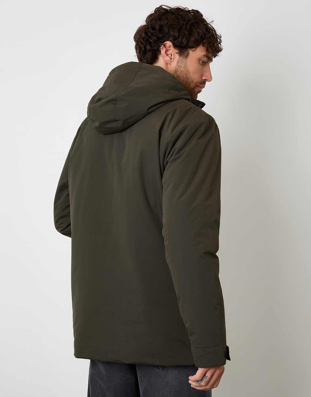 Khaki Green Showerproof Padded Hooded Coat