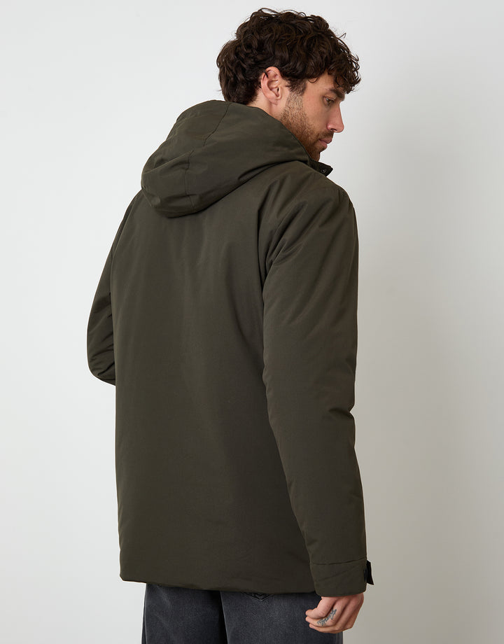 Khaki Green Showerproof Padded Hooded Coat