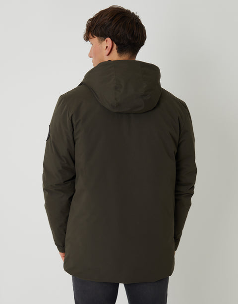 Threadbare Showerproof Padded Hooded Coat in Khaki Green - back view