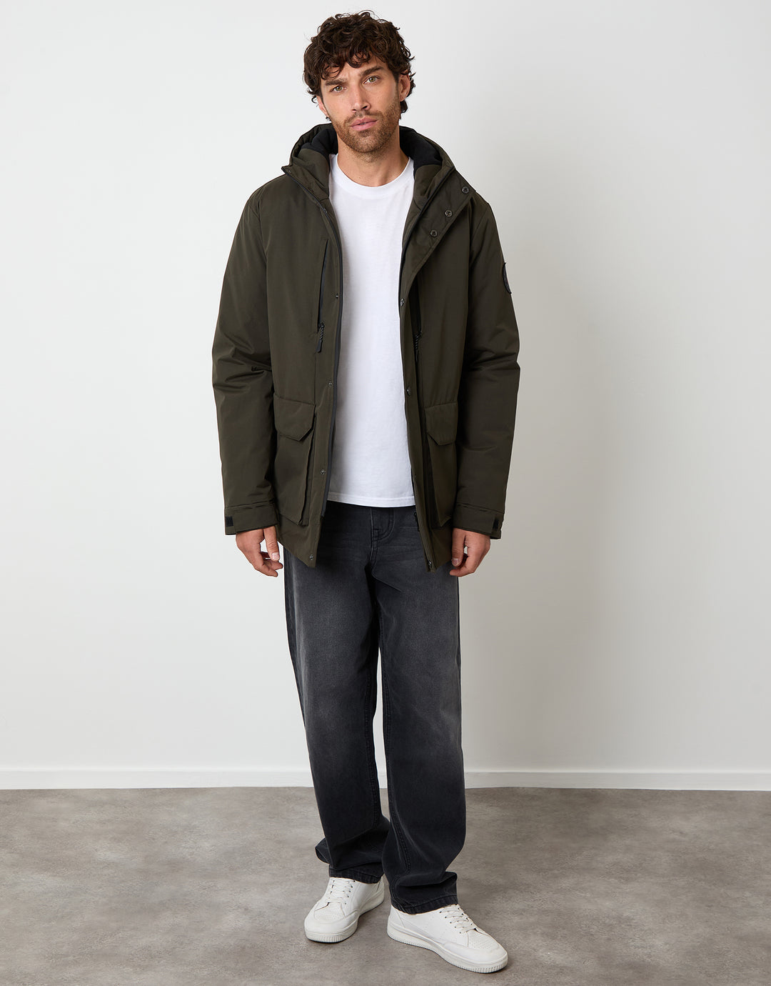 Khaki Green Showerproof Padded Hooded Coat