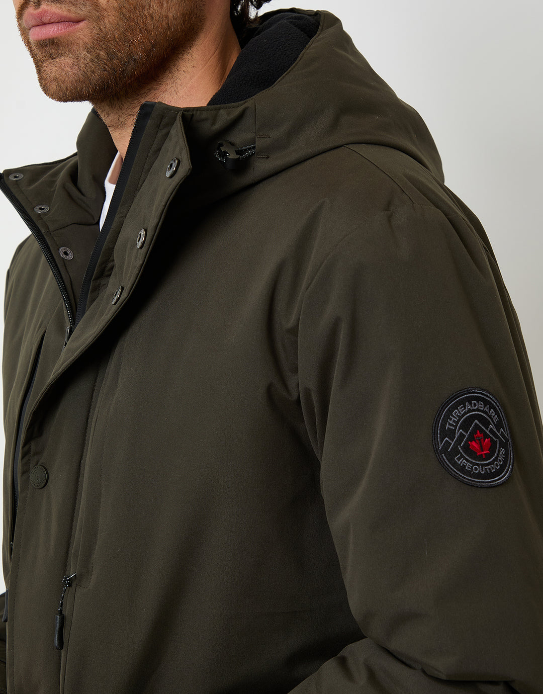 Khaki Green Showerproof Padded Hooded Coat