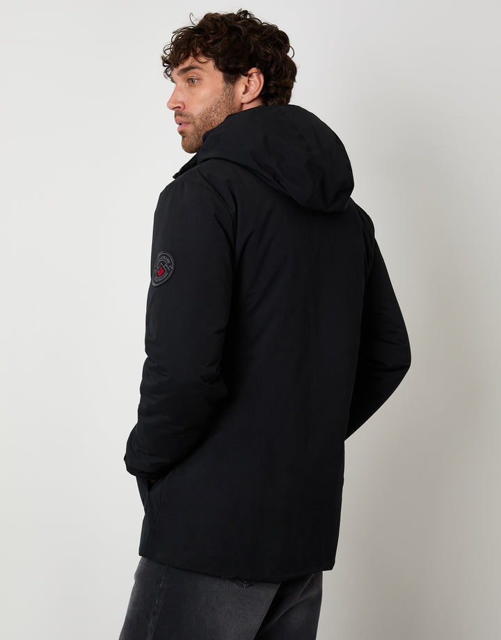 Black Showerproof Padded Hooded Coat
