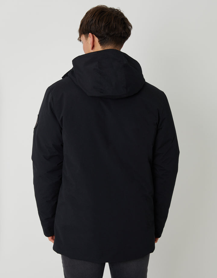 Threadbare Showerproof Padded Hooded Coat in Black - back view