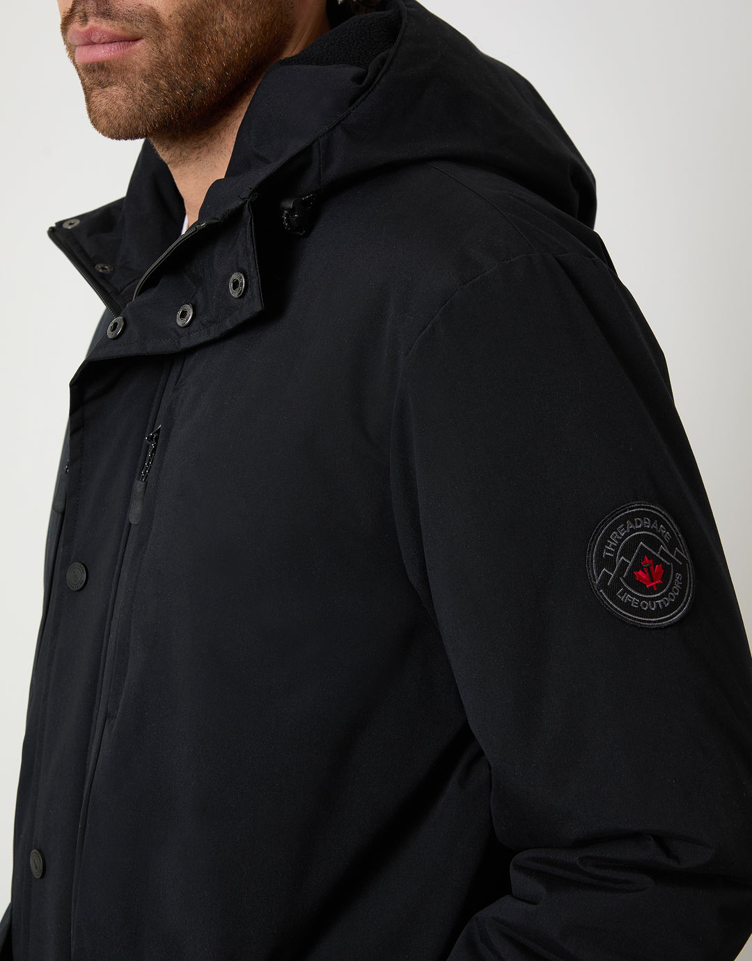 Black Showerproof Padded Hooded Coat