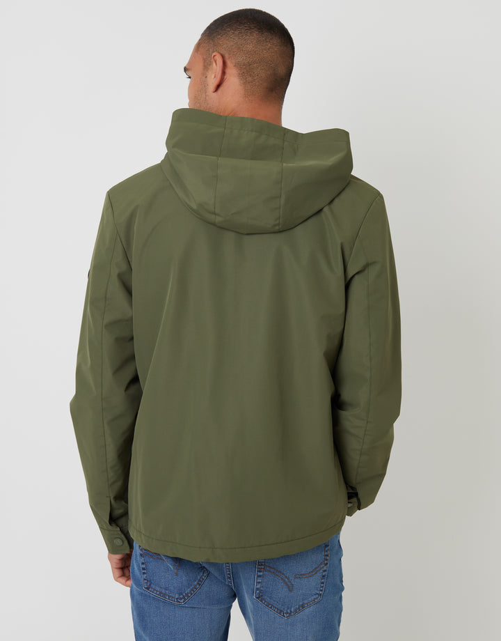 Khaki Green Microfleece Lined Hooded Jacket