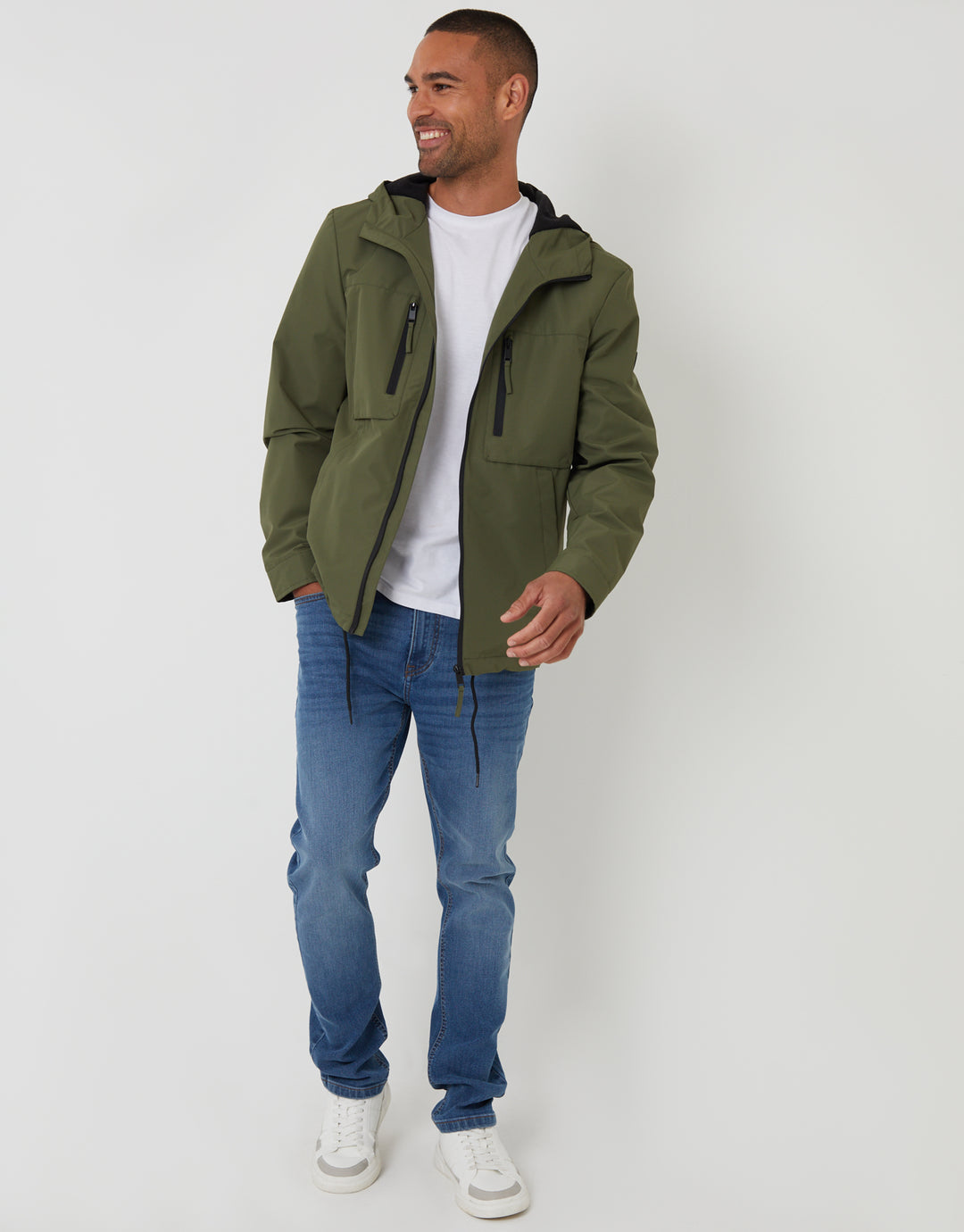 Khaki Green Microfleece Lined Hooded Jacket
