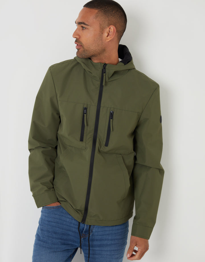 Khaki Green Microfleece Lined Hooded Jacket