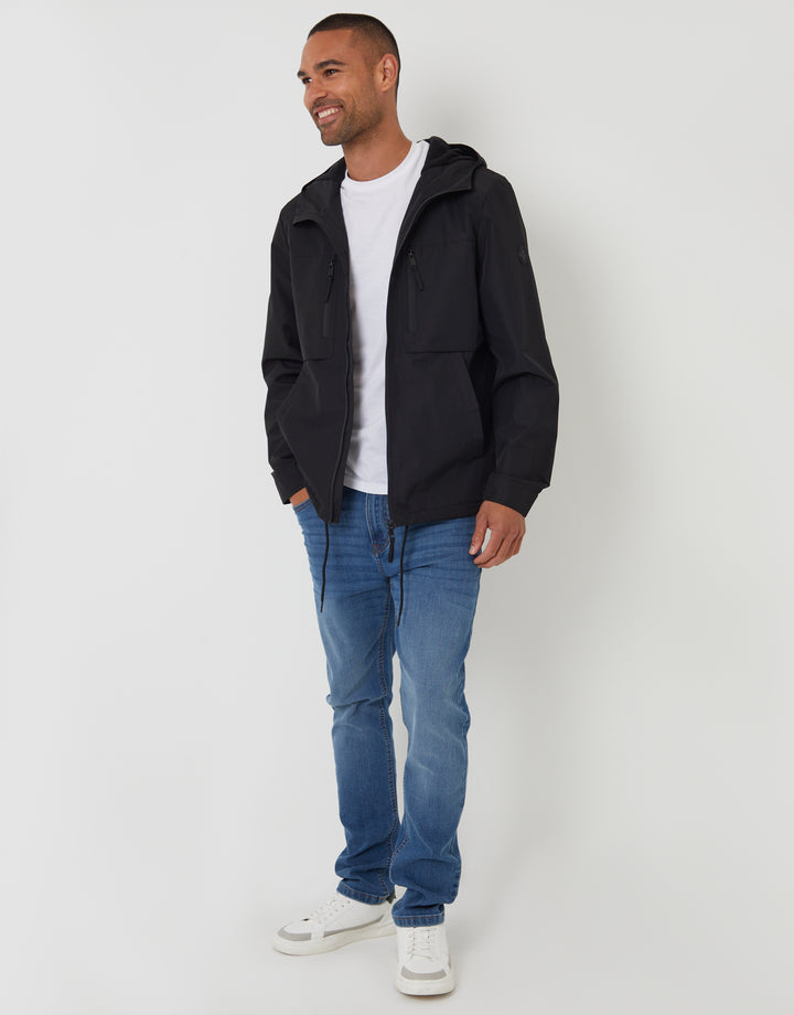 Microfleece Lined Hooded Jacket in Black