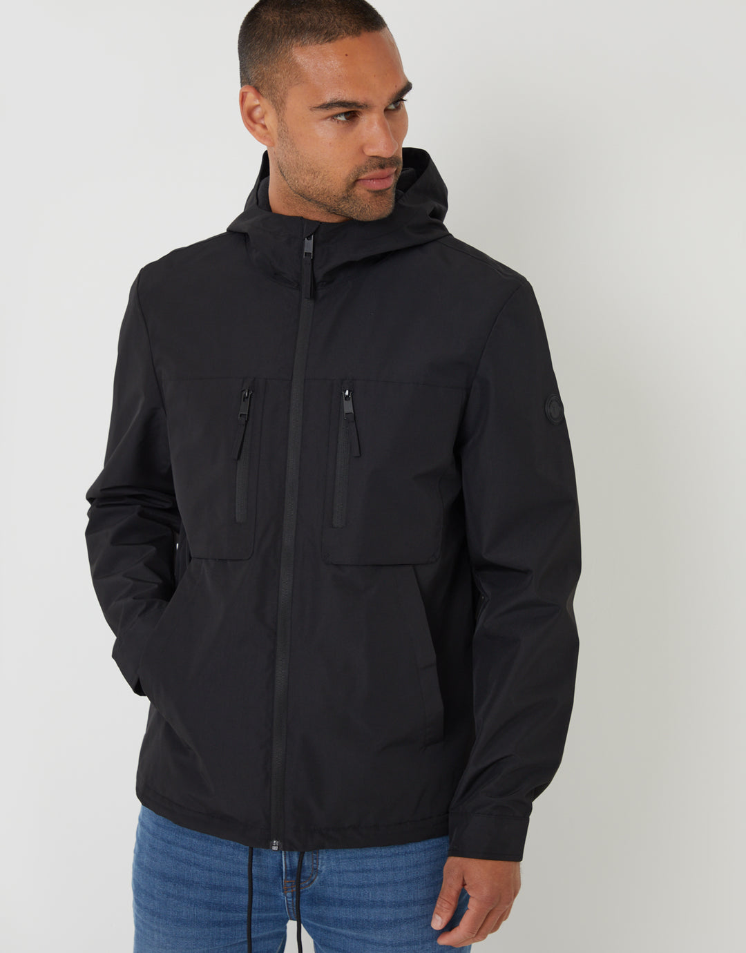 Microfleece Lined Hooded Jacket in Black