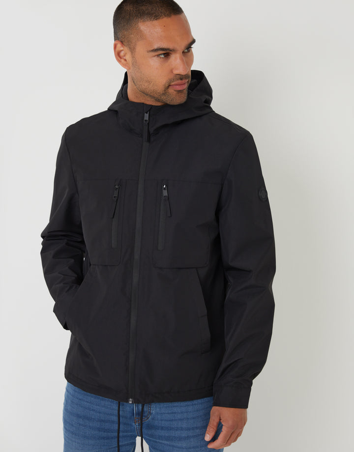 Microfleece Lined Hooded Jacket in Black