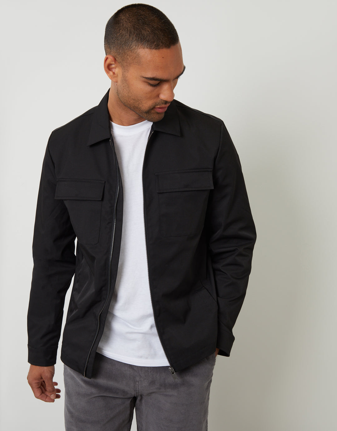 Black Lightweight Collared Zip Up Jacket