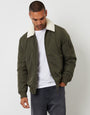 Khaki Green Borg Collar Bomber Jacket