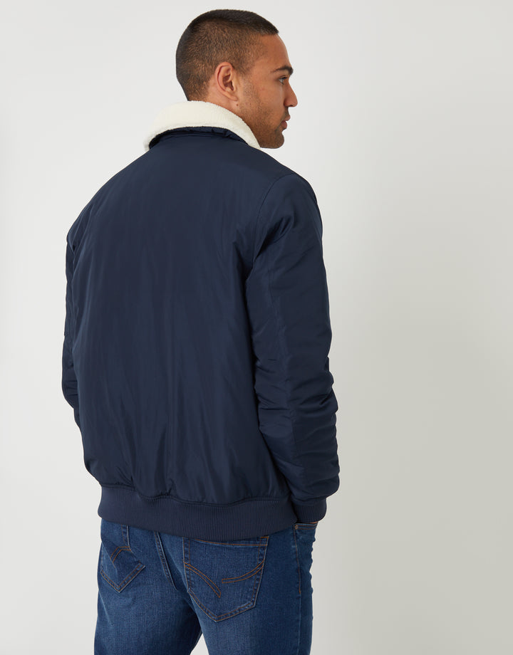 Navy Borg Collar Bomber Jacket