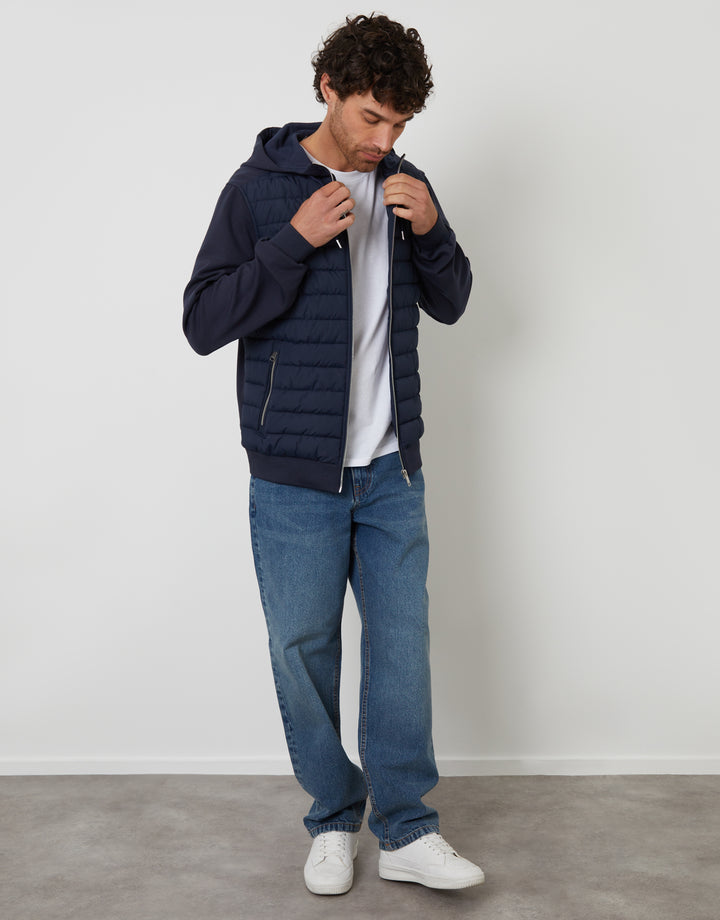 Navy Quilted Hybrid Hooded Jacket