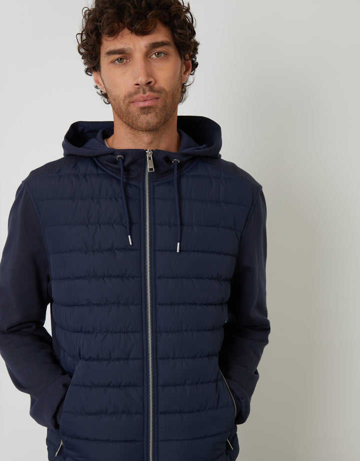 Navy Quilted Hybrid Hooded Jacket