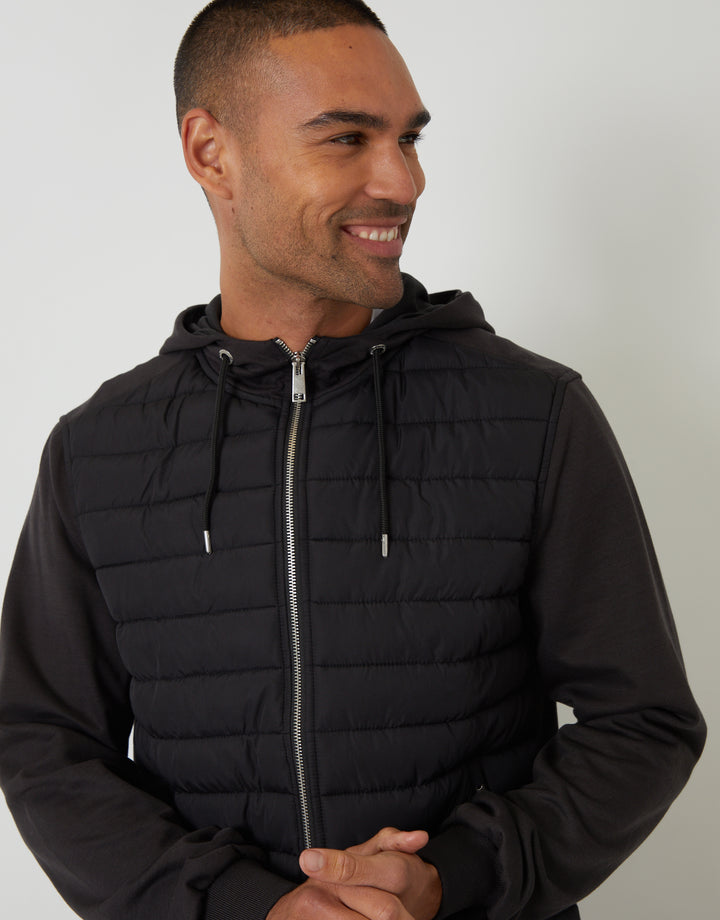 Black Quilted Hybrid Hooded Jacket