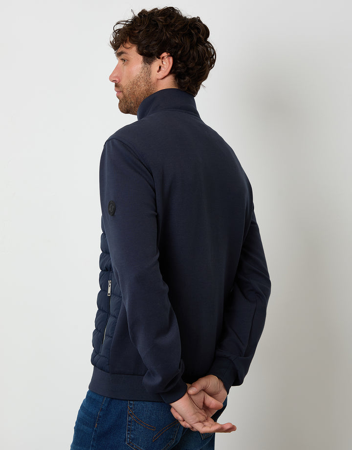 Navy Quilted Hybrid Funnel Neck Jacket