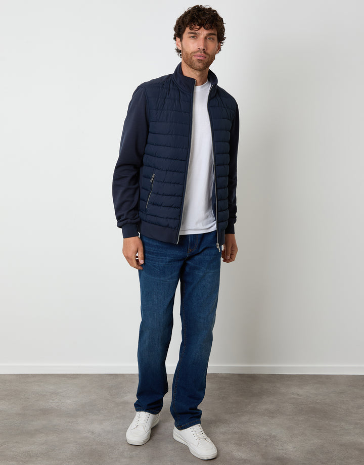Navy Quilted Hybrid Funnel Neck Jacket