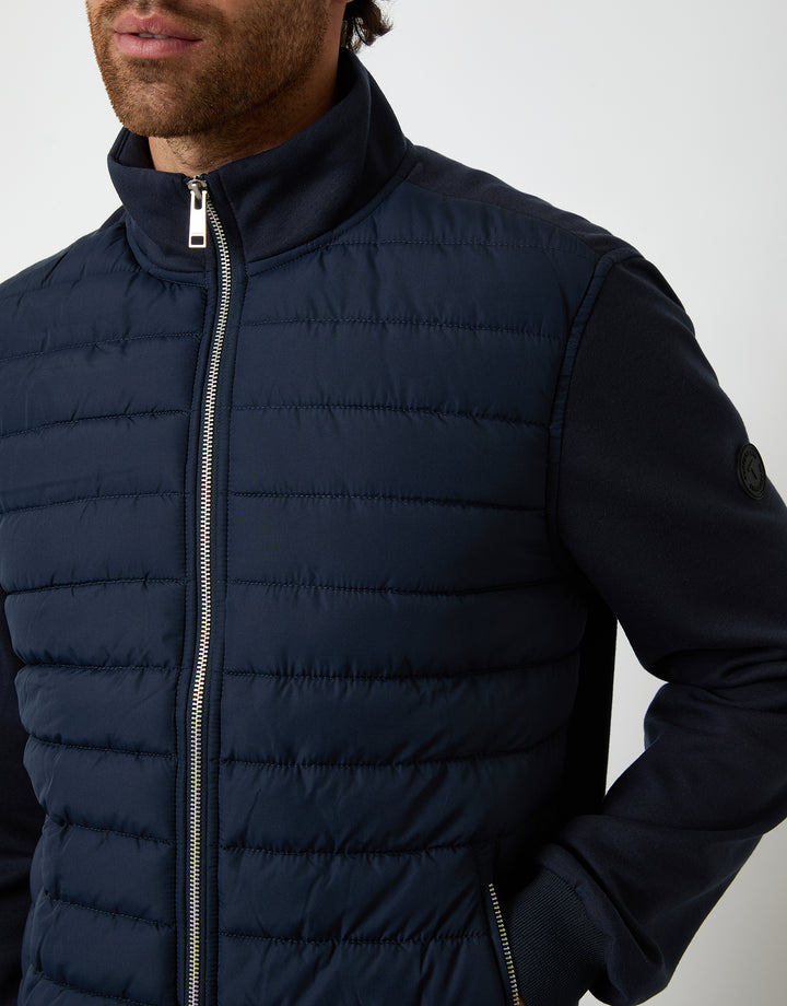 Navy Quilted Hybrid Funnel Neck Jacket