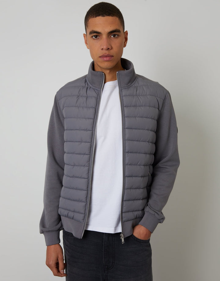 Worn Threadbare Threadbare Men's Slate Grey Quilted Hybrid Funnel Neck Jacket