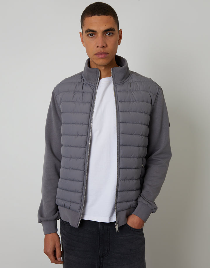 Slate Grey Quilted Hybrid Funnel Neck Jacket
