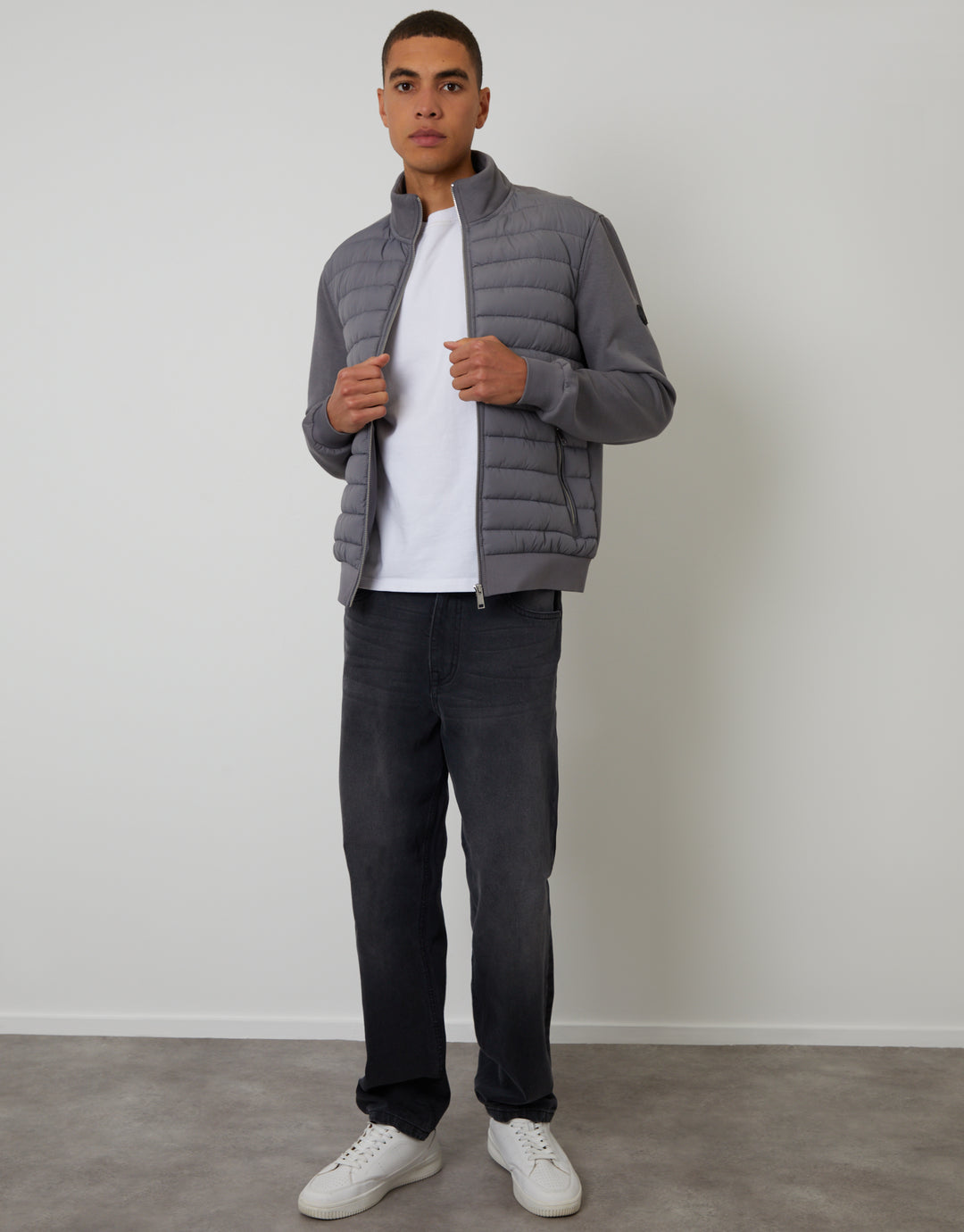 Slate Grey Quilted Hybrid Funnel Neck Jacket