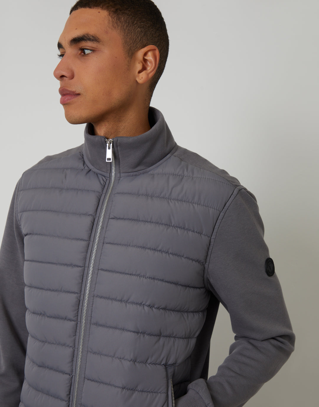 Slate Grey Quilted Hybrid Funnel Neck Jacket