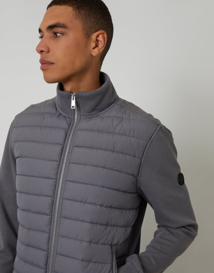 Slate Grey Quilted Hybrid Funnel Neck Jacket