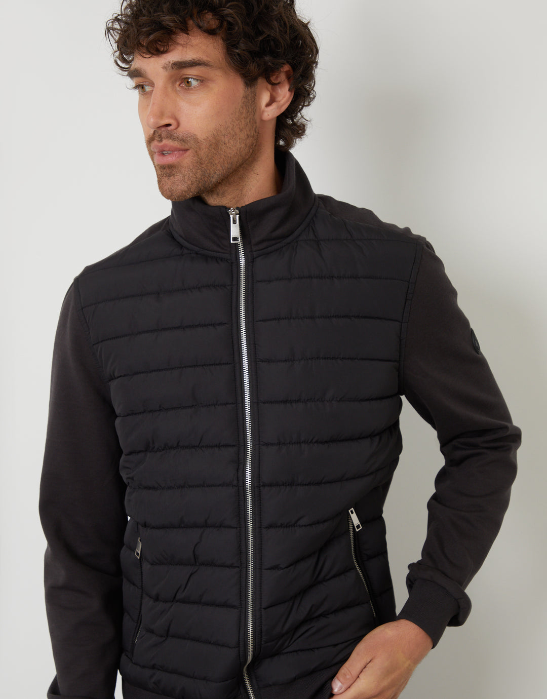 Black Quilted Hybrid Funnel Neck Jacket