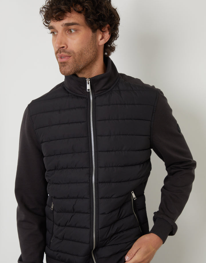 Black Quilted Hybrid Funnel Neck Jacket