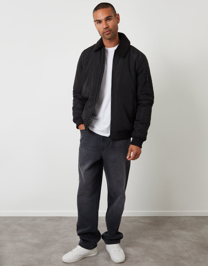 Black Borg Lined Collared Jacket