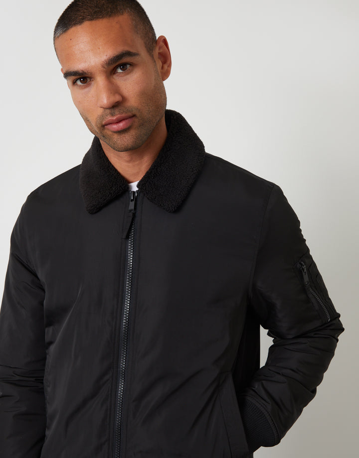 Black Borg Lined Collared Jacket