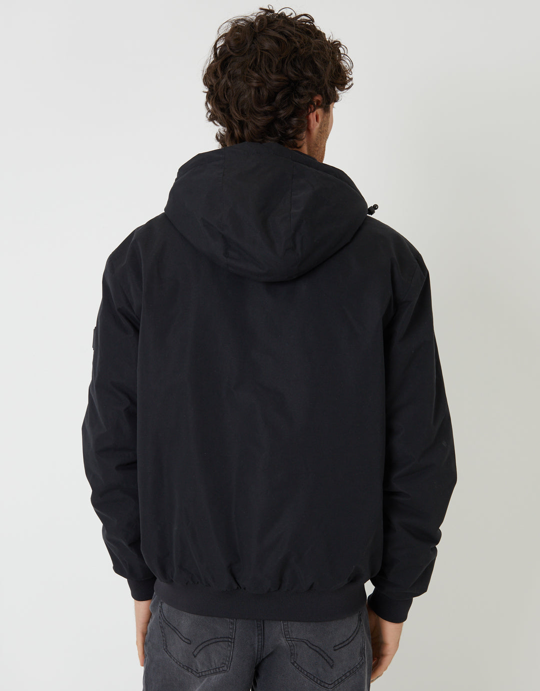 Black Microfleece Lined Hooded Lightweight Jacket