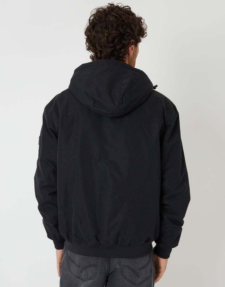Black Microfleece Lined Hooded Lightweight Jacket