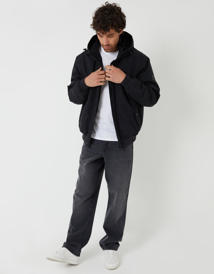 Black Microfleece Lined Hooded Lightweight Jacket