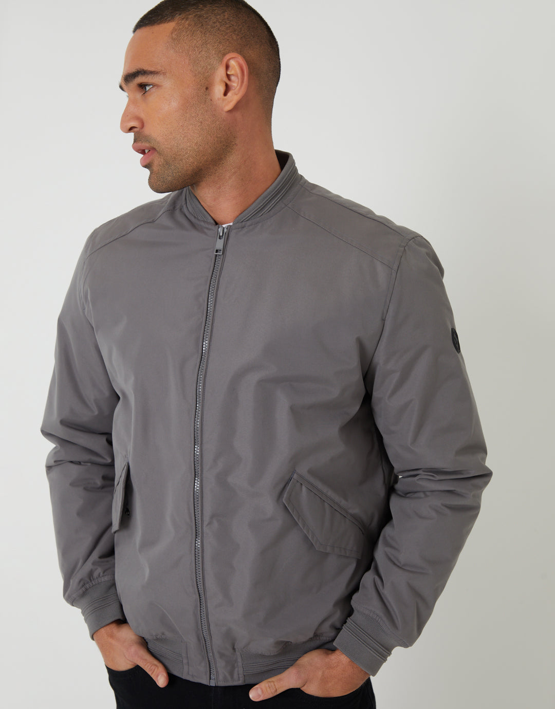 Slate Grey Padded Bomber Jacket