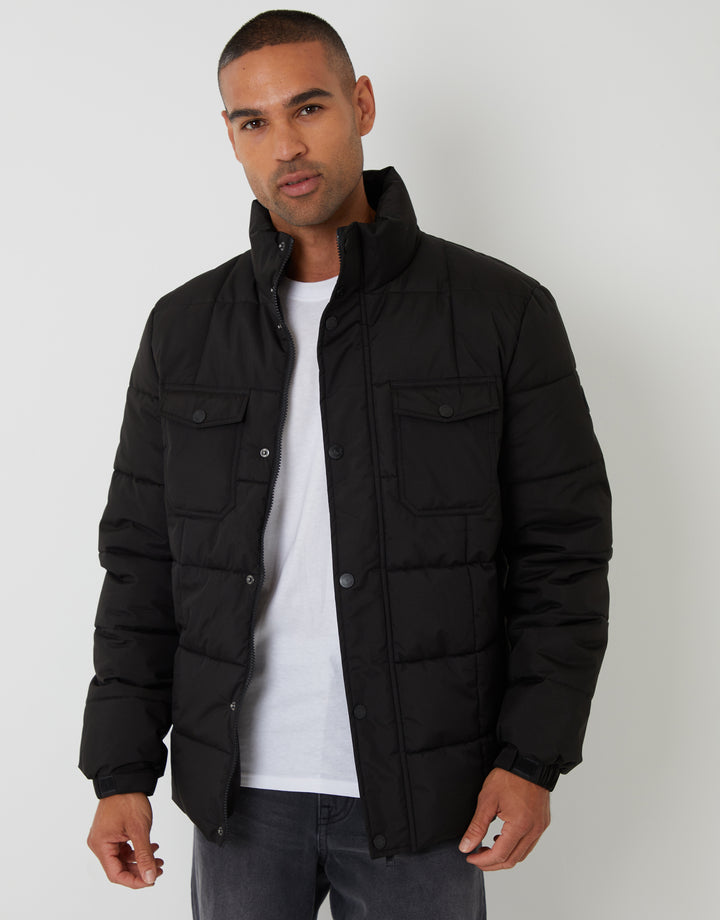 Black Padded Funnel Neck Jacket