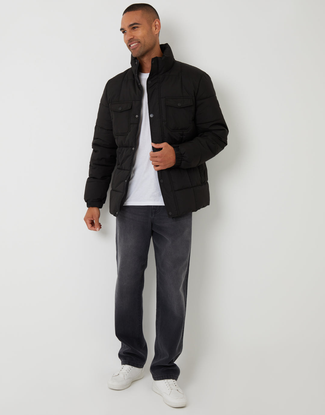 Black Padded Funnel Neck Jacket