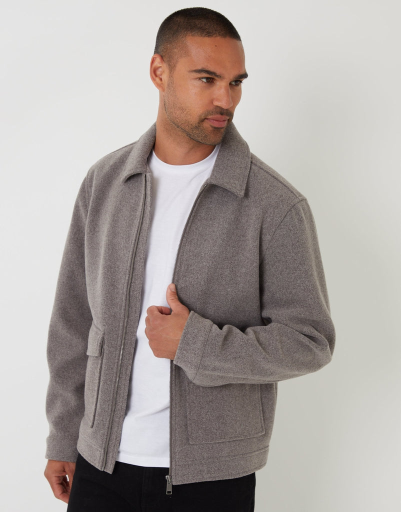Faux Wool Collared Lightweight Utility Jacket