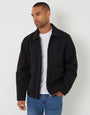 Black Faux Wool Collared Lightweight Utility Jacket