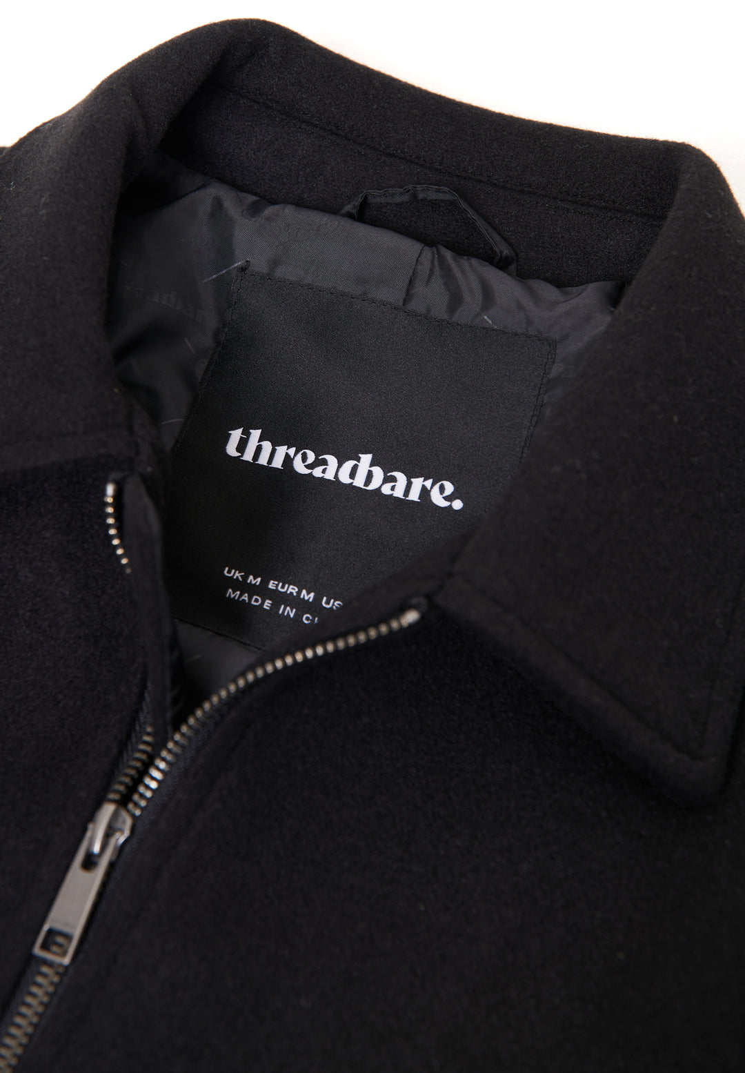 Black Faux Wool Collared Lightweight Utility Jacket