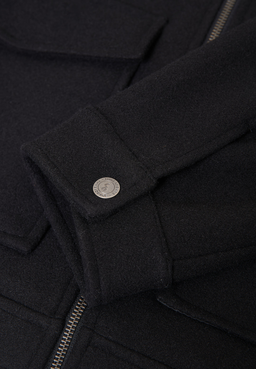 Black Faux Wool Collared Lightweight Utility Jacket