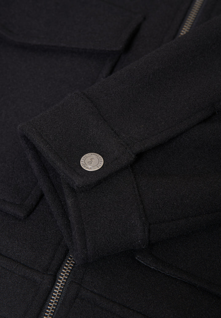 Black Faux Wool Collared Lightweight Utility Jacket