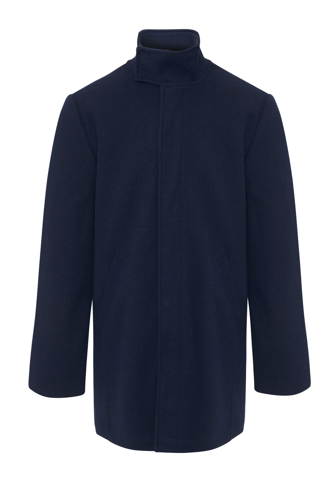 Navy Longline Faux Wool Funnel Neck Coat