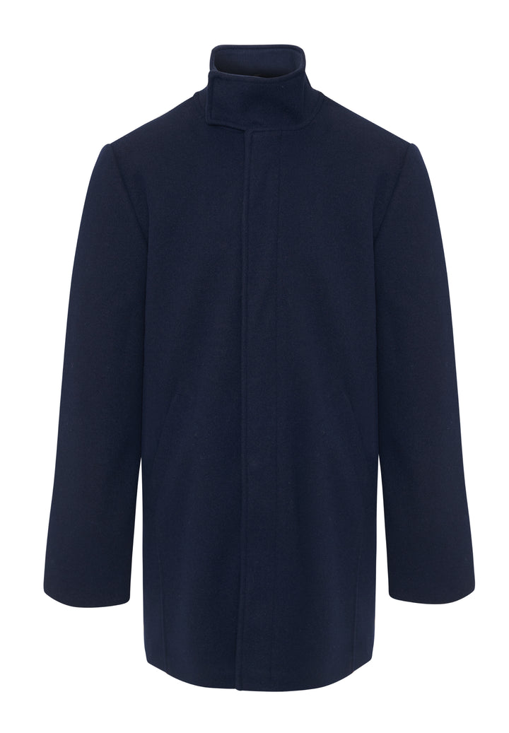 Navy Longline Faux Wool Funnel Neck Coat