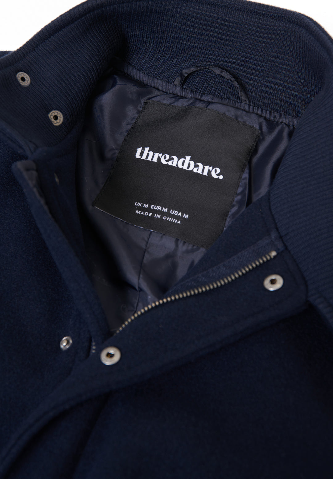 Navy Longline Faux Wool Funnel Neck Coat