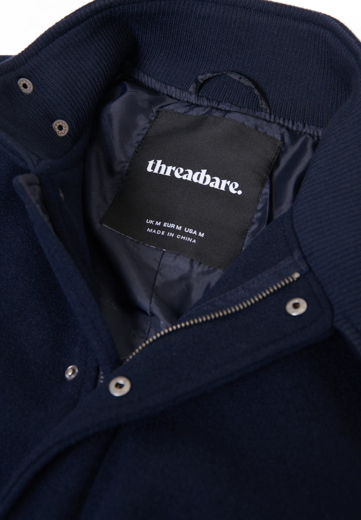 Navy Longline Faux Wool Funnel Neck Coat