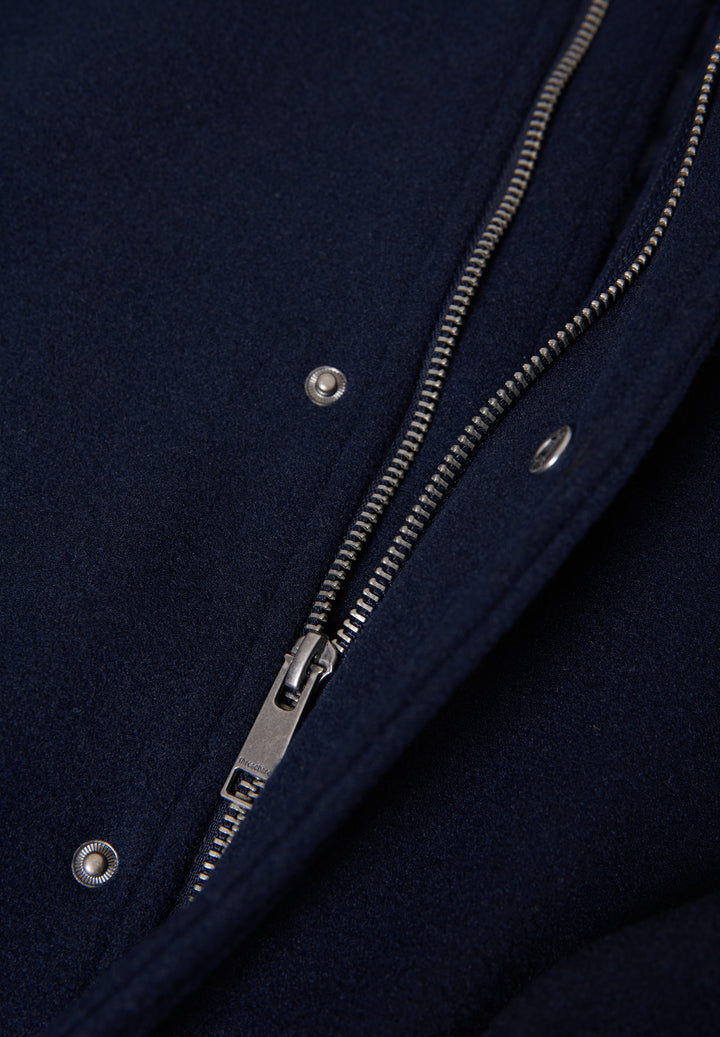 Navy Longline Faux Wool Funnel Neck Coat